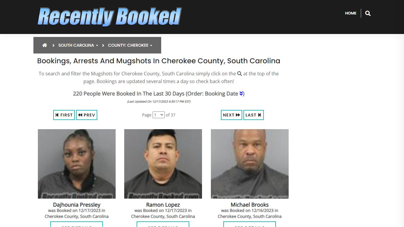 Bookings, Arrests and Mugshots in Cherokee County, South Carolina